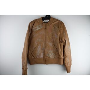 Rocawear XL Brown Leather Bomber Jacket Embroidered Music Y2K Hip Hop Nashville